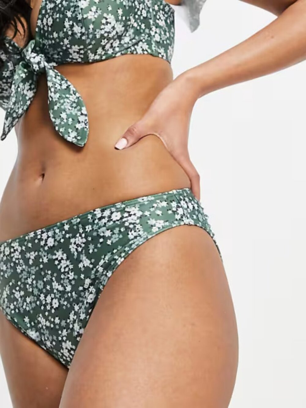 Playful Promises Peek & Beau green floral high leg bikini bottoms size 10